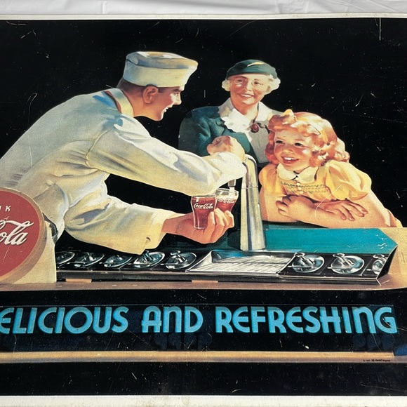 Coca Cola "Delicious And Refreshing" Tin Sign metal drug store soda fountain - Picture 5 of 10